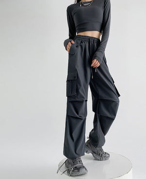 American overalls women's pants spring and autumn new loose and thin Spice girl straight sweatpants loose wide - leg casual sweatpants - Negative Apparel