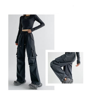 American overalls women's pants spring and autumn new loose and thin Spice girl straight sweatpants loose wide - leg casual sweatpants - Negative Apparel