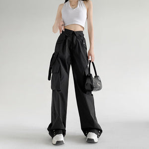 American overalls women's pants spring and autumn new retro loose straight casual wide - leg pants high waist slimming sports pants - Negative Apparel