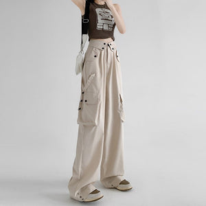 American overalls women's pants spring and autumn new retro loose straight casual wide - leg pants high waist slimming sports pants - Negative Apparel