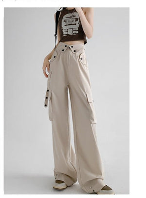 American overalls women's pants spring and autumn new retro loose straight casual wide - leg pants high waist slimming sports pants - Negative Apparel