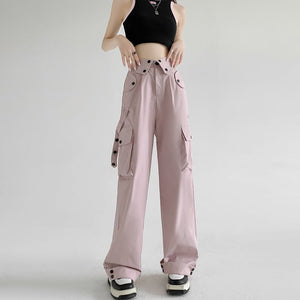 American overalls women's pants spring and autumn new retro loose straight casual wide - leg pants high waist slimming sports pants - Negative Apparel