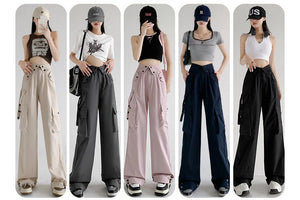American overalls women's pants spring and autumn new retro loose straight casual wide - leg pants high waist slimming sports pants - Negative Apparel