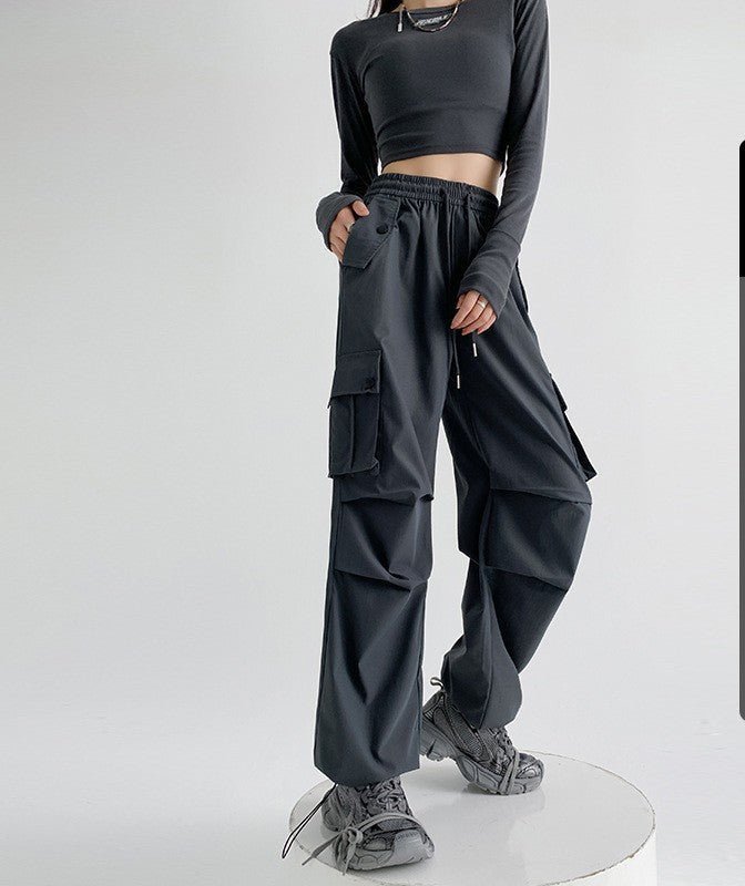 American overalls women's pants spring and summer 2025 new loose drape straight - leg pants sweatpants slim casual wide - leg pants - Negative Apparel