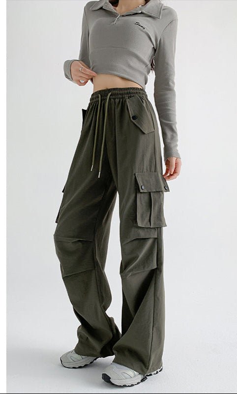 American overalls women's pants spring and summer 2025 new loose drape straight - leg pants sweatpants slim casual wide - leg pants - Negative Apparel