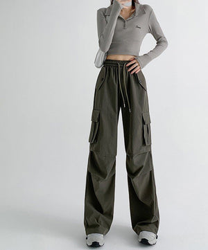 American overalls women's pants spring and summer 2025 new loose drape straight - leg pants sweatpants slim casual wide - leg pants - Negative Apparel