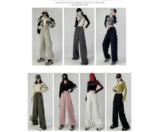 American overalls women's pants women's autumn new loose wide - leg pants hot girl casual women's sports pants - Negative Apparel