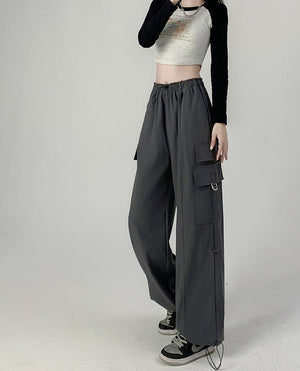 American overalls women's pants women's autumn new loose wide - leg pants hot girl casual women's sports pants - Negative Apparel