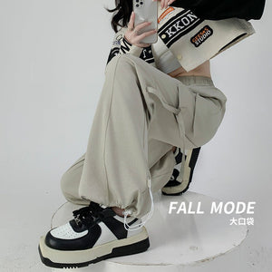 American overalls women's pants women's autumn new loose wide - leg pants hot girl casual women's sports pants - Negative Apparel