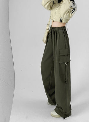 American overalls women's pants women's autumn new loose wide - leg pants hot girl casual women's sports pants - Negative Apparel