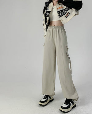 American overalls women's pants women's autumn new loose wide - leg pants hot girl casual women's sports pants - Negative Apparel