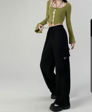 American overalls women's pants women's autumn new loose wide - leg pants hot girl casual women's sports pants - Negative Apparel