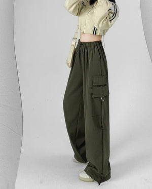 American overalls women's pants women's autumn new loose wide - leg pants hot girl casual women's sports pants - Negative Apparel