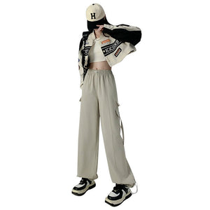 American overalls women's pants women's autumn new loose wide - leg pants hot girl casual women's sports pants - Negative Apparel