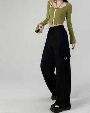 American overalls women's pants women's autumn new loose wide - leg pants hot girl casual women's sports pants - Negative Apparel