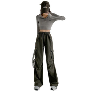 American overalls women's pants women's spring and autumn new high - waisted casual straight wide - leg pants, thin outer sweatpants - Negative Apparel