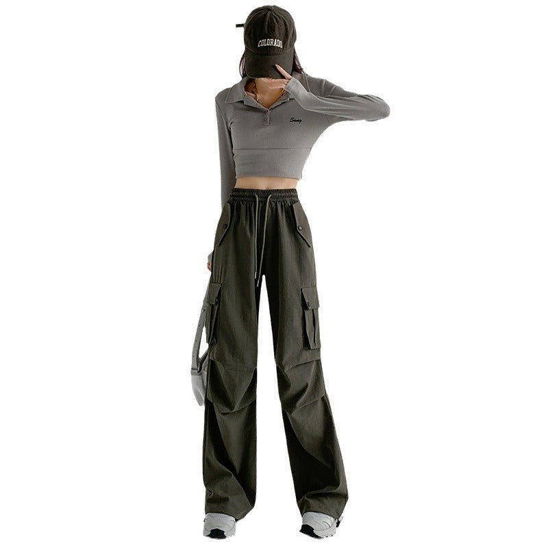 American overalls women's pants women's spring and autumn new high - waisted casual straight wide - leg pants, thin outer sweatpants - Negative Apparel