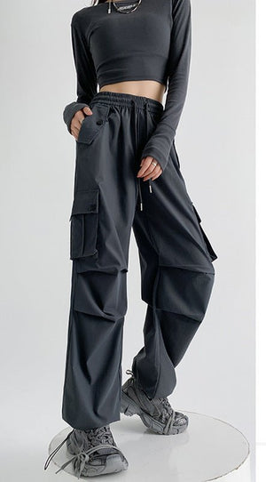 American overalls women's pants women's spring and autumn new high - waisted casual straight wide - leg pants, thin outer sweatpants - Negative Apparel