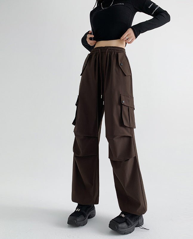 American overalls women's pants women's spring and autumn new high - waisted casual straight wide - leg pants, thin outer sweatpants - Negative Apparel