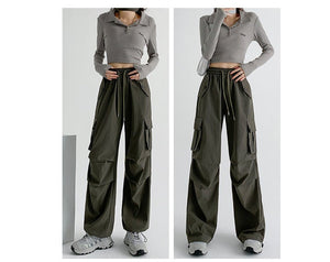 American overalls women's pants women's spring and autumn new high - waisted casual straight wide - leg pants, thin outer sweatpants - Negative Apparel
