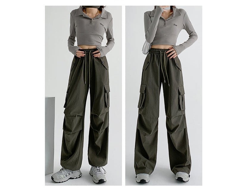 American overalls women's pants women's spring and autumn new high - waisted casual straight wide - leg pants, thin outer sweatpants - Negative Apparel