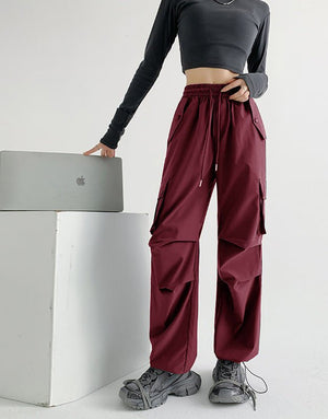 American overalls women's pants women's spring and autumn new high - waisted casual straight wide - leg pants, thin outer sweatpants - Negative Apparel