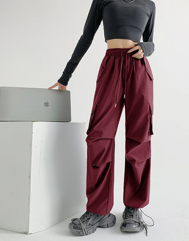 American overalls women's pants women's spring and autumn new high - waisted casual straight wide - leg pants, thin outer sweatpants - Negative Apparel