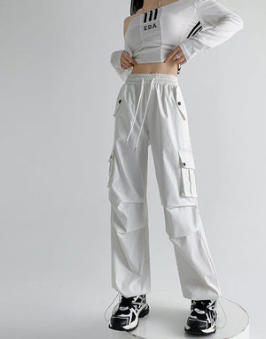 American overalls women's pants women's spring and autumn new high - waisted casual straight wide - leg pants, thin outer sweatpants - Negative Apparel