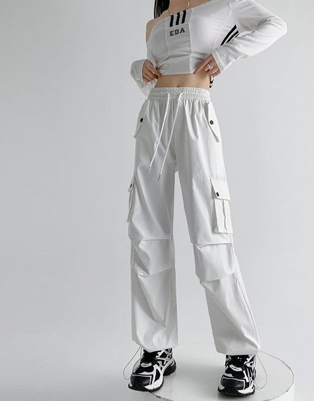 American overalls women's pants women's spring and autumn new high - waisted casual straight wide - leg pants, thin outer sweatpants - Negative Apparel