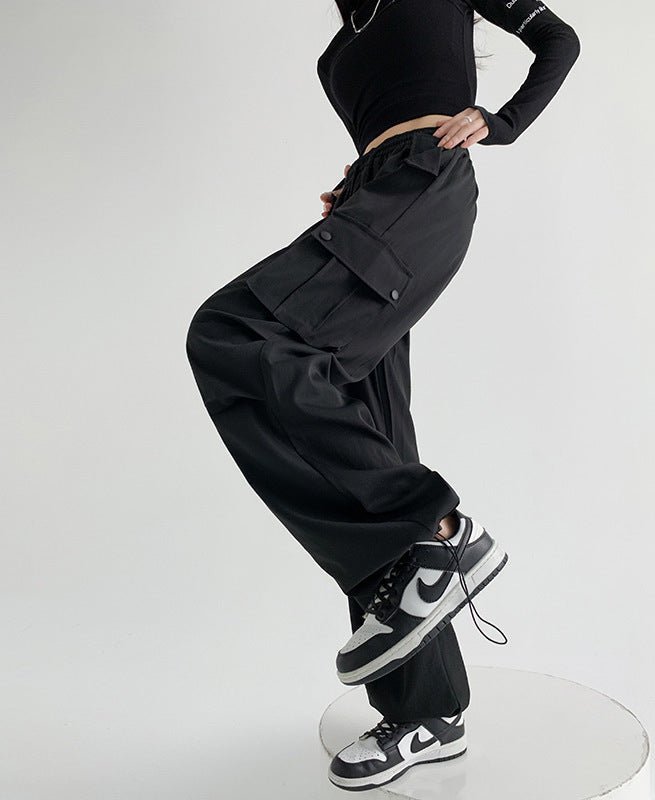 American overalls women's pants women's spring and autumn new high - waisted casual straight wide - leg pants, thin outer sweatpants - Negative Apparel