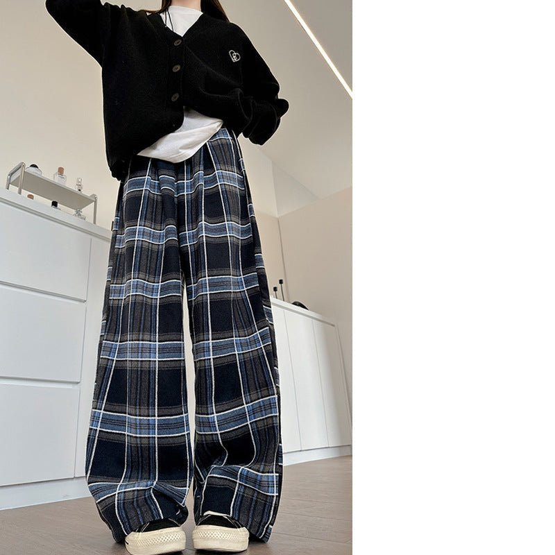 American plaid pants children's loose spring and autumn new high - waisted straight - leg pants, thin casual lazy style wide - leg pants - Negative Apparel
