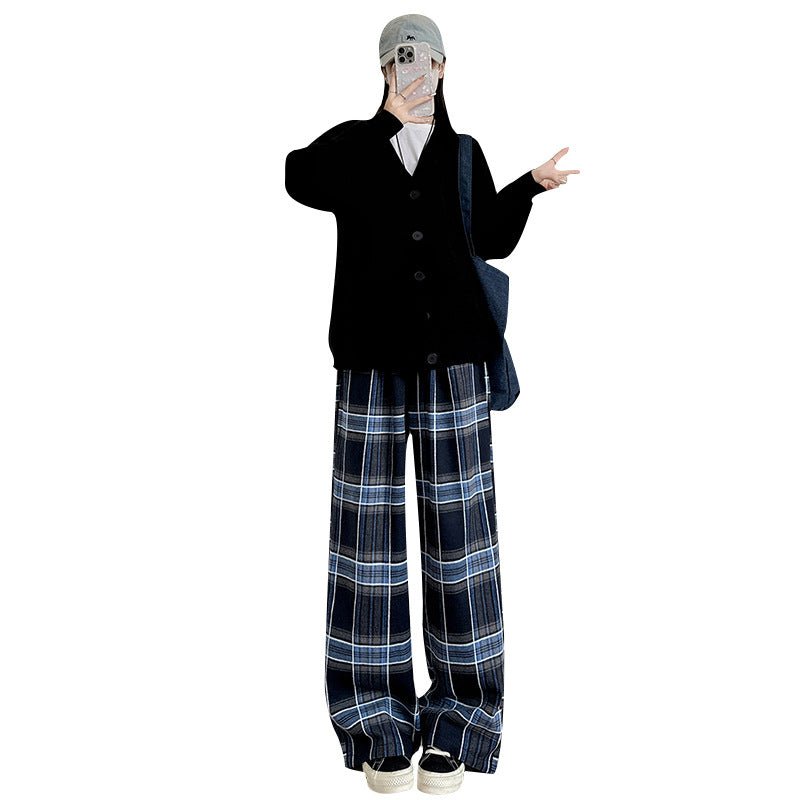 American plaid pants children's loose spring and autumn new high - waisted straight - leg pants, thin casual lazy style wide - leg pants - Negative Apparel
