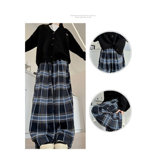 American plaid pants children's loose spring and autumn new high - waisted straight - leg pants, thin casual lazy style wide - leg pants - Negative Apparel