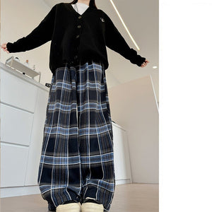 American plaid pants children's loose spring and autumn new high - waisted straight - leg pants, thin casual lazy style wide - leg pants - Negative Apparel