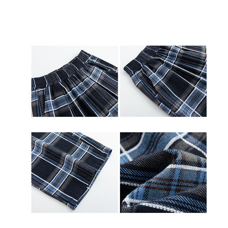 American plaid pants children's loose spring and autumn new high - waisted straight - leg pants, thin casual lazy style wide - leg pants - Negative Apparel