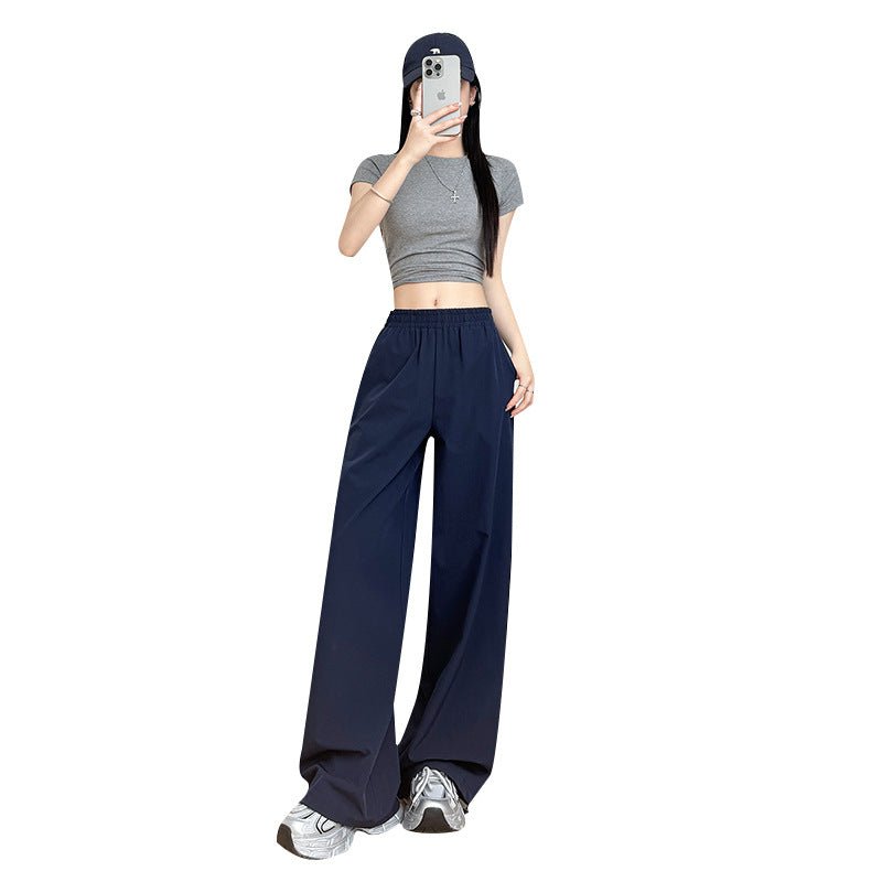 American quick - drying overalls summer women's clothing 2025 new pants women's thin straight cool Sa wind wide - leg sweatpants - Negative Apparel