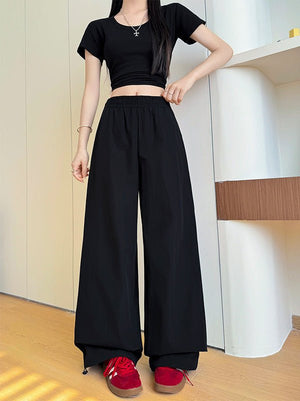 American quick - drying overalls summer women's clothing 2025 new pants women's thin straight cool Sa wind wide - leg sweatpants - Negative Apparel