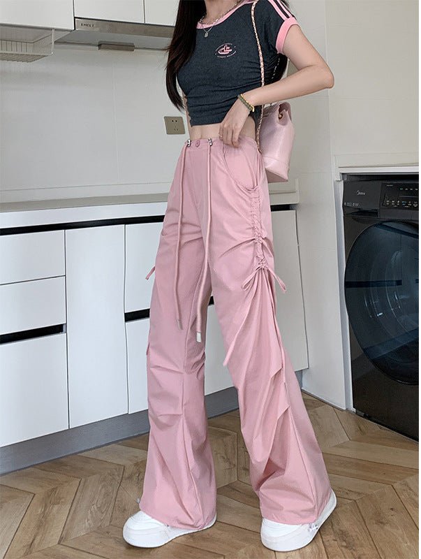 American quick - drying overalls women's summer thin 25 new high - waisted thin drawstring straight pants wide - leg parachute pants - Negative Apparel