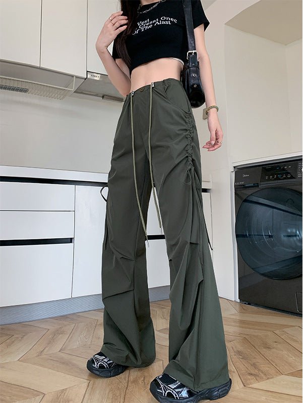 American quick - drying overalls women's summer thin 25 new high - waisted thin drawstring straight pants wide - leg parachute pants - Negative Apparel