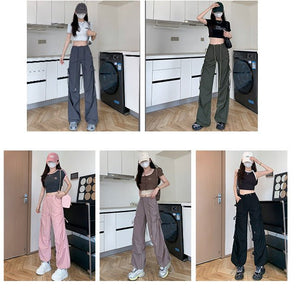 American quick - drying overalls women's summer thin 25 new high - waisted thin drawstring straight pants wide - leg parachute pants - Negative Apparel
