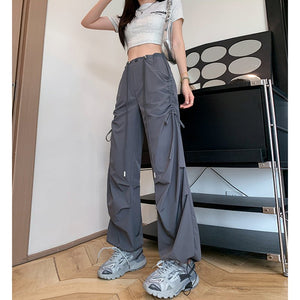 American quick - drying overalls women's summer thin 25 new high - waisted thin drawstring straight pants wide - leg parachute pants - Negative Apparel