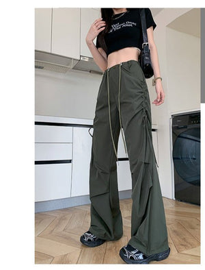 American quick - drying overalls women's summer thin 25 new high - waisted thin drawstring straight pants wide - leg parachute pants - Negative Apparel