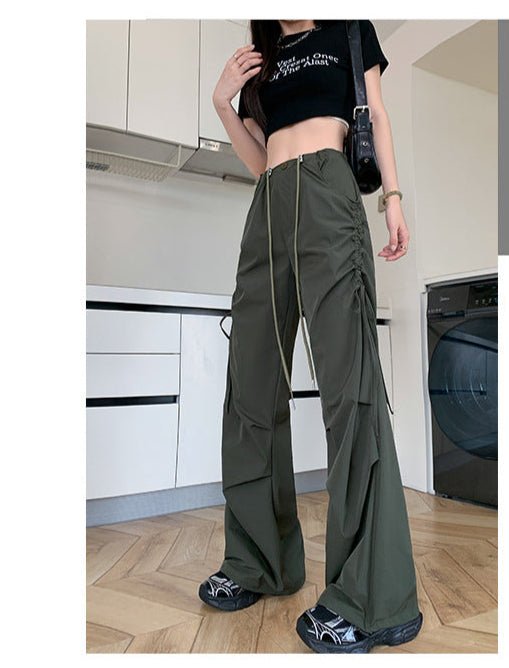 American quick - drying overalls women's summer thin 25 new high - waisted thin drawstring straight pants wide - leg parachute pants - Negative Apparel