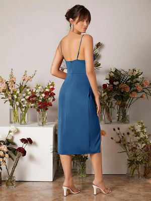 American satin sling slit party dress - Negative Apparel