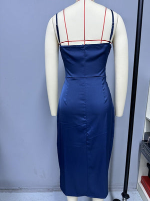 American satin sling slit party dress - Negative Apparel