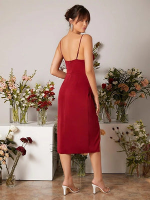 American satin sling slit party dress - Negative Apparel