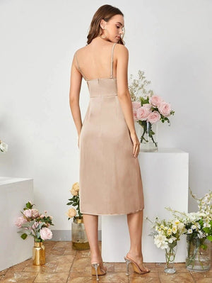 American satin sling slit party dress - Negative Apparel