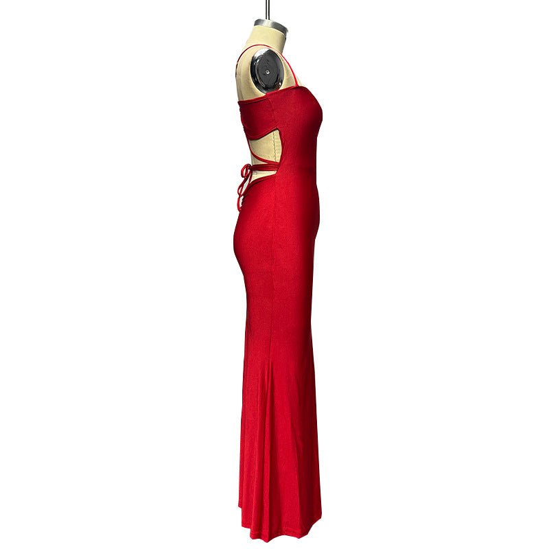 American spring new long dress backless lace - up chest wrap dress - Negative Apparel