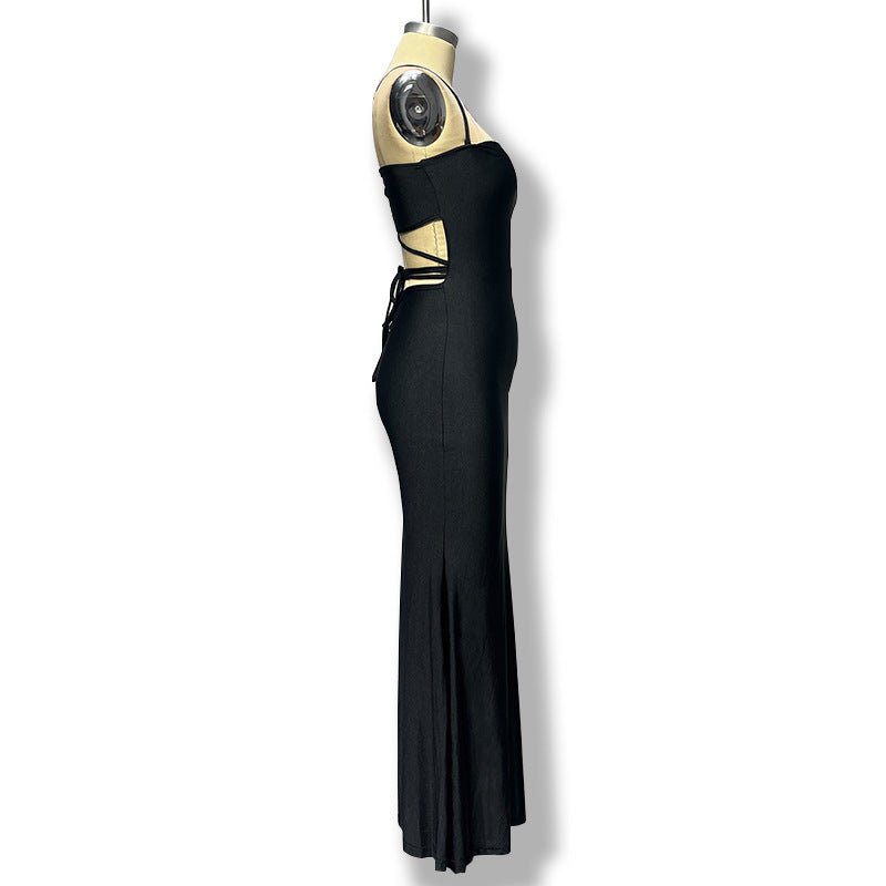 American spring new long dress backless lace - up chest wrap dress - Negative Apparel