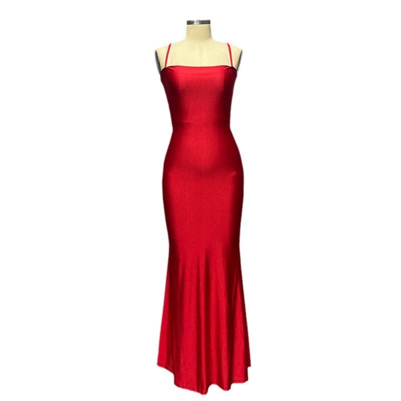 American spring new long dress backless lace - up chest wrap dress - Negative Apparel